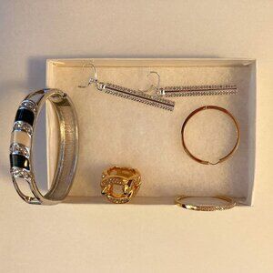 jewelry assortment: earrings, ring, bracelet